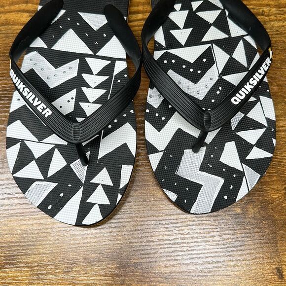 Quiksilver Flip Flops Mens 10/11 Black White Sandals - Picture 3 of 6